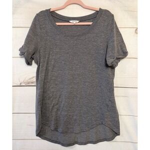 Amaryllis Womens Grey Short Sleeve Scoop Neck High Low Knit Top Size M